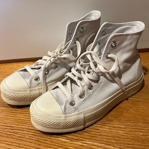 Custom white and cream platform converse